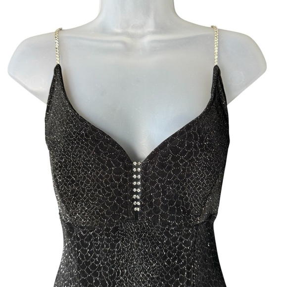 90s Bari Jay Rhinestone Velour Mini Dress Small Black Glitter Whimsigoth Y2K - Picture 4 of 10